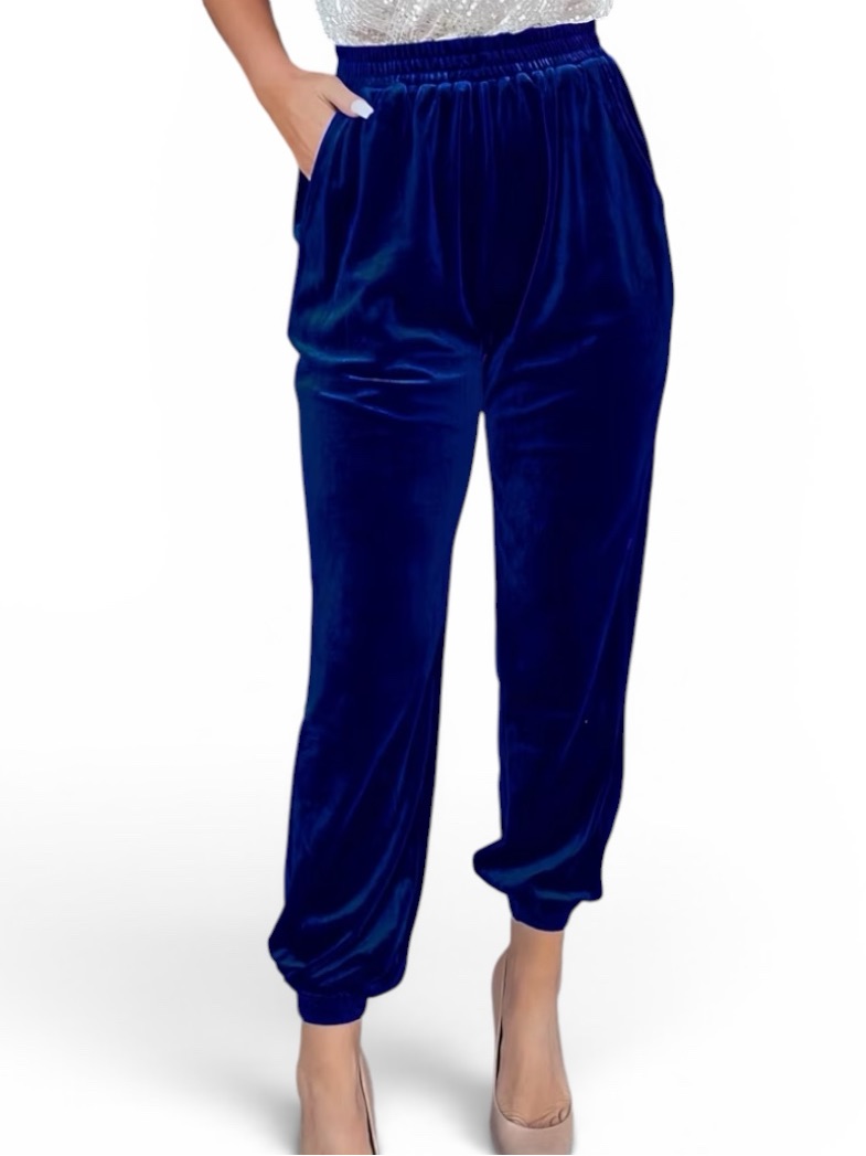 Nwot Royal Blue Velour Elastic Waist Jogger Pants Size Xl New Without Tags